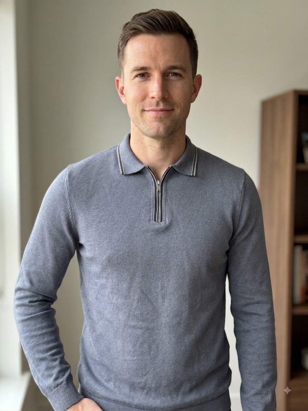 Topman Slate Blue Quarter-Zip Knit Long Sleeve Polo Sweater | Size XS
